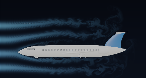 Wind-tunnel frame: smoke sweeps across a scale jet model